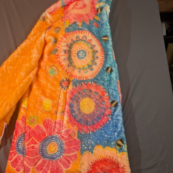 Colorful Fuzzy Floral Jacket Size M - Picture 4 of 5